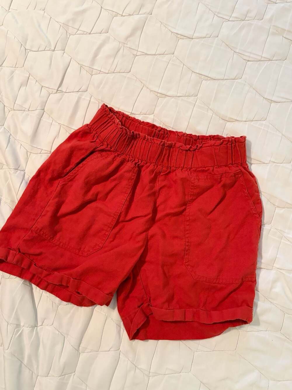 Briggs Red Linen Blend Paperbag Waist Casual Shorts Size S Coastal
